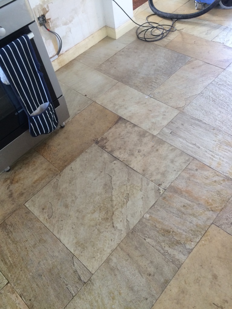 Slate floor before cleaning Crowborough