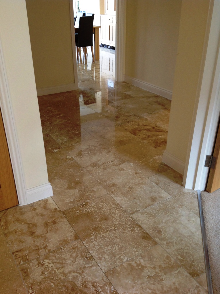 Travertine floor after honing and polishing Polegate