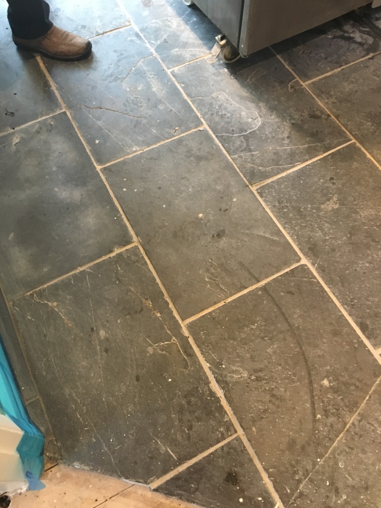 Black Slate Tiled Floor Before Cleaning Bexhill