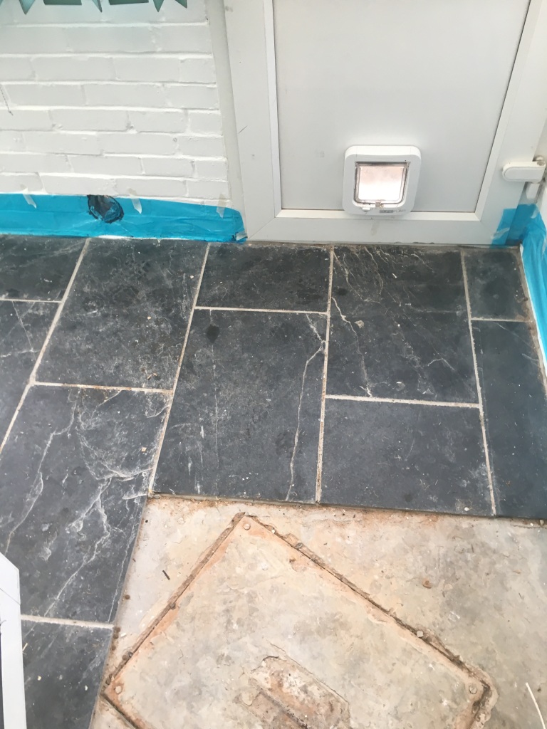 Black Slate Tiled Floor During Cleaning Bexhill