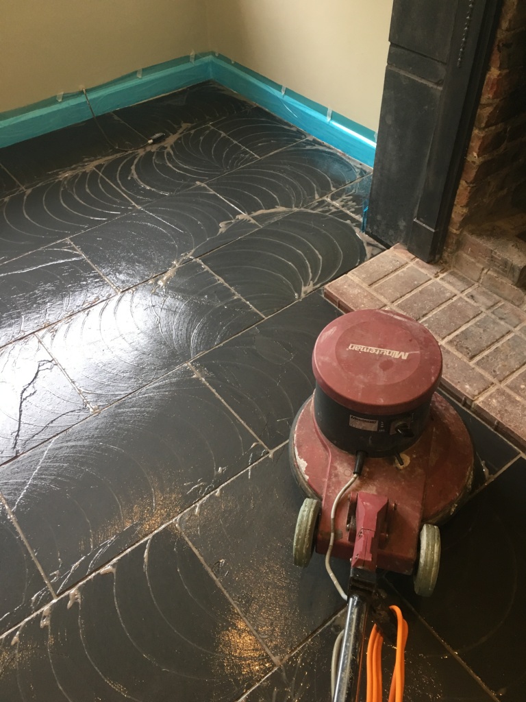 Black Slate Tiled Floor During Cleaning Bexhill