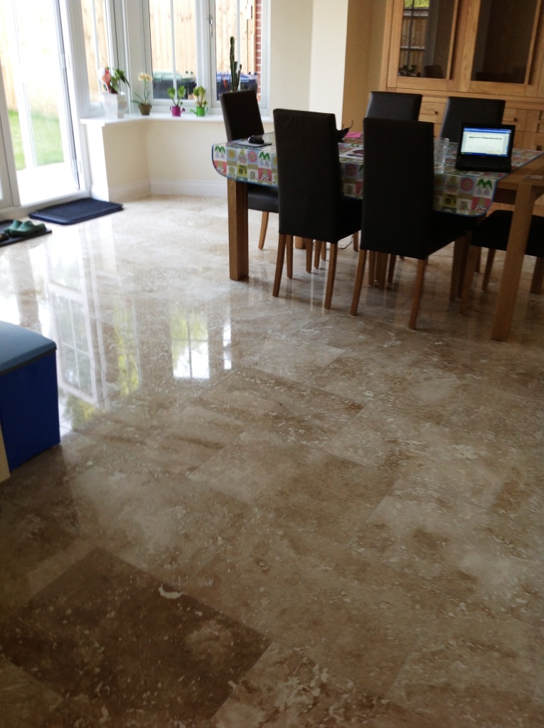 Travertine floor after honing and polishing Polegate