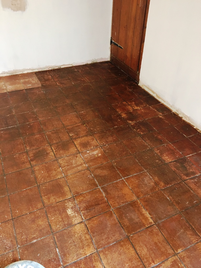 Dirty Quarry Tiled Kitchen Floor Before Cleaning Rotherfield