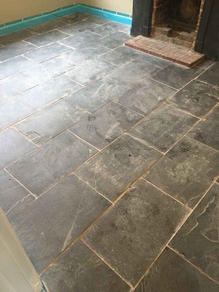 Black Slate Tiled Floor Before Cleaning Bexhill